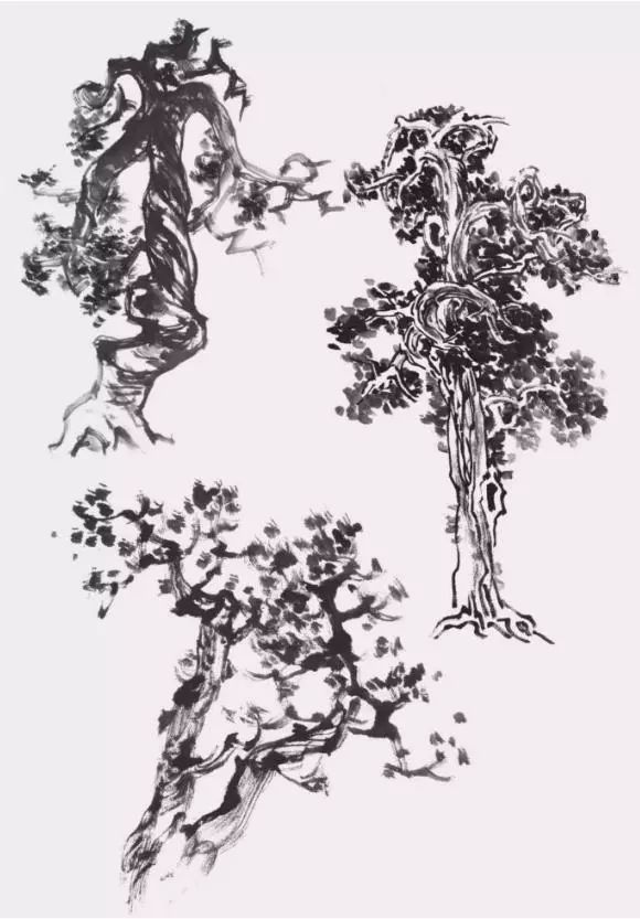 山水画中常见的松树,柏树,柳树,杂树的画法