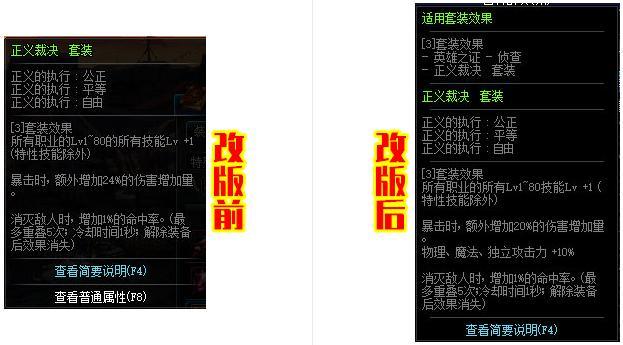 特殊装备正义裁决套装属性改版
