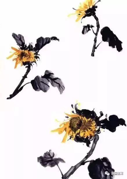 国画教程:彩墨向日葵细节画法