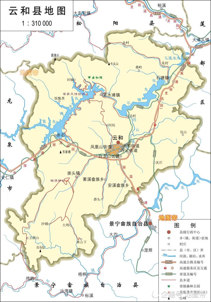 丽水市1区7县1市高清地图,浙江陆域面积最大地级市
