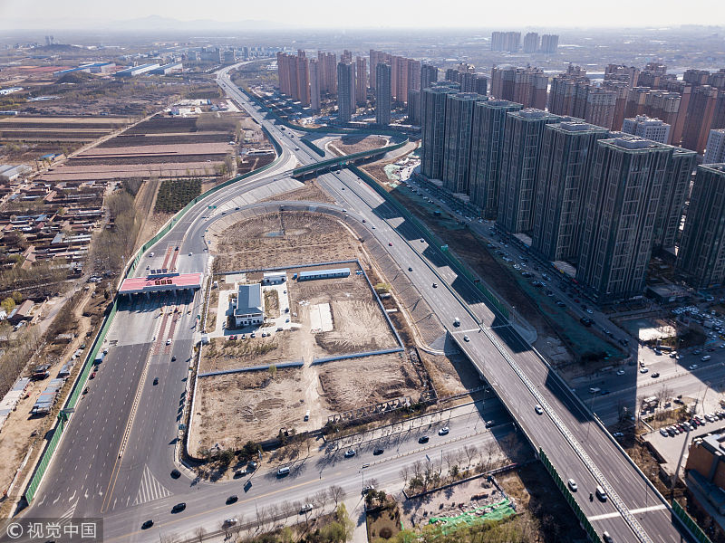 航拍河北廊坊京冀连接线-京秦高速三河燕郊西出口及跨