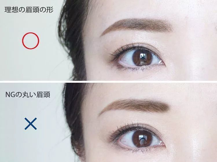其次,眉头不可以是圆的,应该是成毛发生长的方向,略带点方形,眉色要