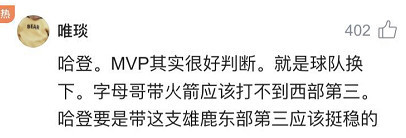 78%腾讯网友支持哈登获MVP：带队能力力压字母哥