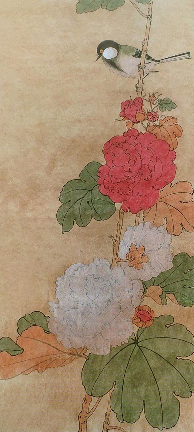 工笔画《蜀葵花与山雀》画法步骤