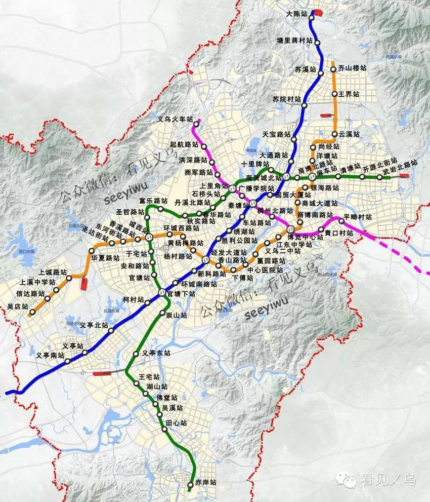 义乌城市轻轨 按照规划的城市轻轨线路, 义东线在秦塘站与金义线平行