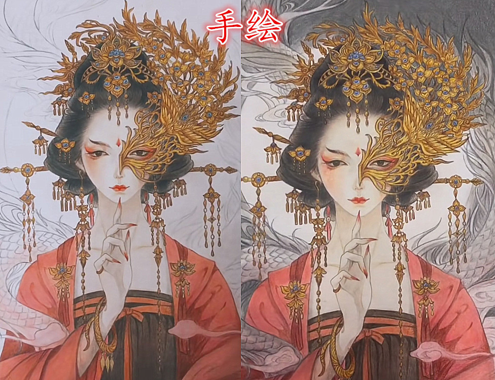 这个是手绘的半面妆,看着也是很逼,真的能画出这么难的半面妆,看来