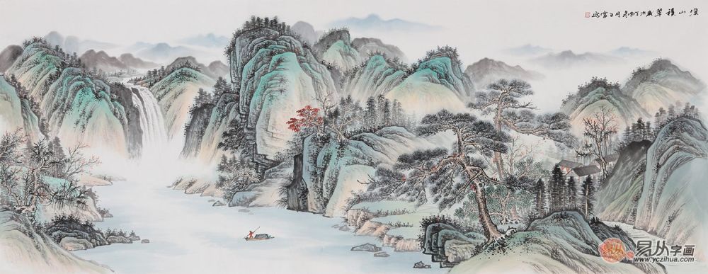 画家王宁最新力作新品国画山水画《溪山积翠》