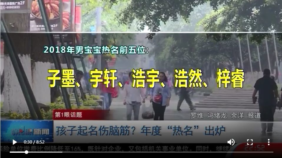 2019年度 热名 出炉来看重庆哪些名字用的人最多 看点快报