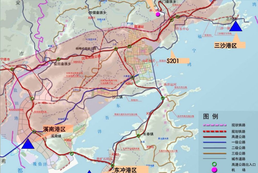 县未来交通图) 从上图可以看出,黑色部分是霞浦未来的高速公路规划