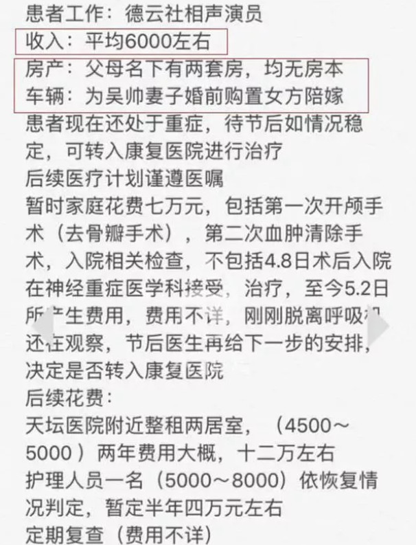 德云社回应众筹一事：吴鹤臣有北京医保，公司内部已发起募捐