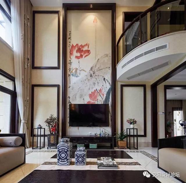 350平新中式别墅:6米挑高客厅,全通透隔断,v别墅动画设计图片