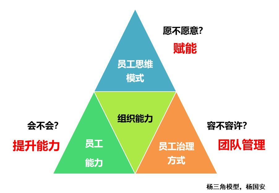 著名的管理学家杨国安教授提出的"杨三角模型"很好地回答这个问题,在