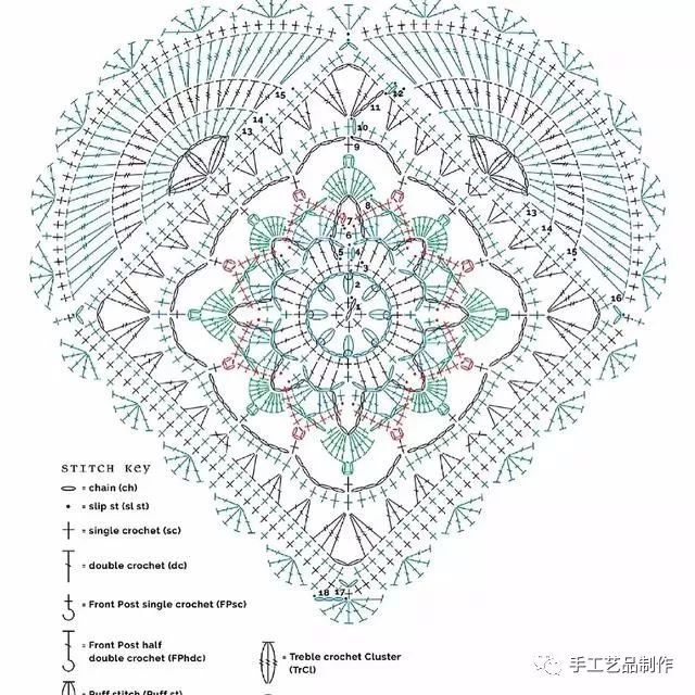 17款钩针花片图解大全,含13种爱心钩针花片,为爱编织