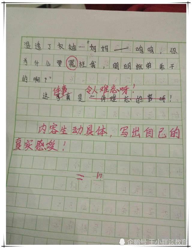 小学生作文《我的伤心事》,字字诛心,老师看后给了98分