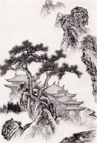 分享一组亭台楼阁白描画稿