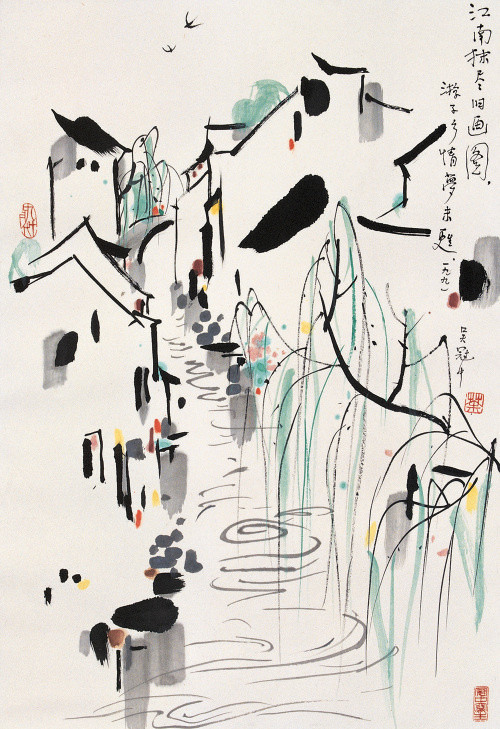 中国画-吴冠中作品 ,点线面的完美结合!