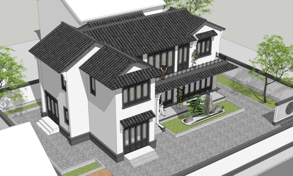 屋顶部分与传统中式建筑有所区别,重点区域采用人字顶进行强调,并与