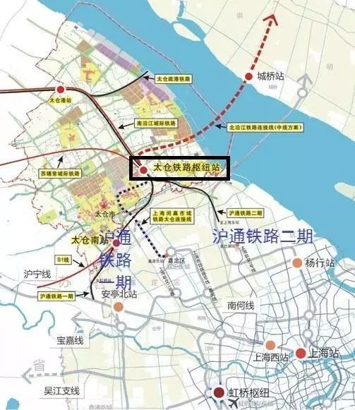 南沿江高铁的走向:与沪通铁路交汇,从太仓站接入上海市