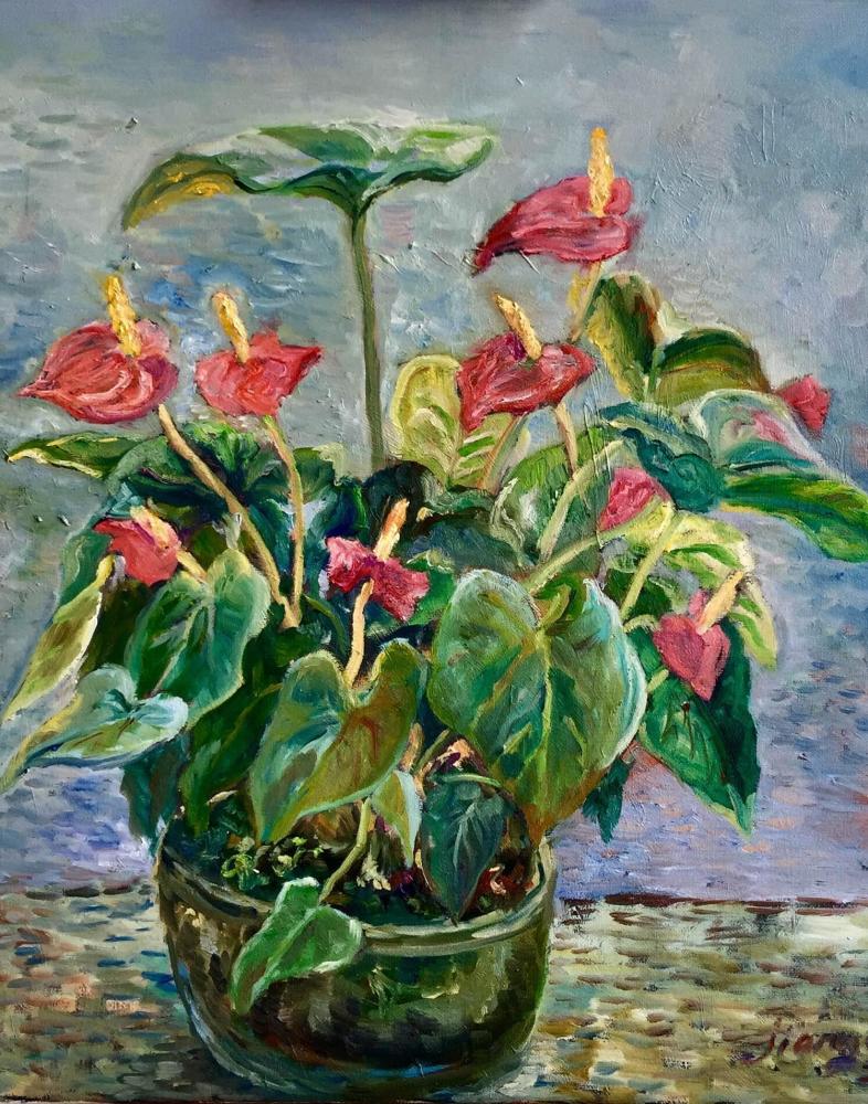 山水老蒋油画中的花卉