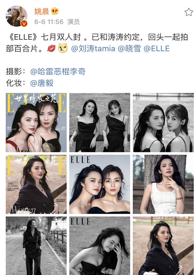 姚晨约刘涛拍"百合片",太过直接引发热议,图片曝光后