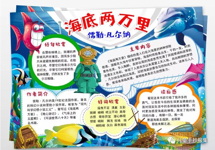 海底两万里手抄报精选模板,送给爱读书的你们!