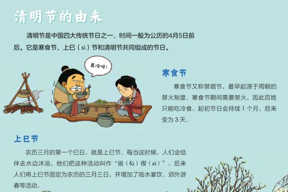 先是介绍了清明节的由来和组成部分.