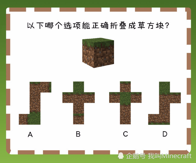 我的世界:以下哪个图能折叠成草方块?萌新:这5题我一