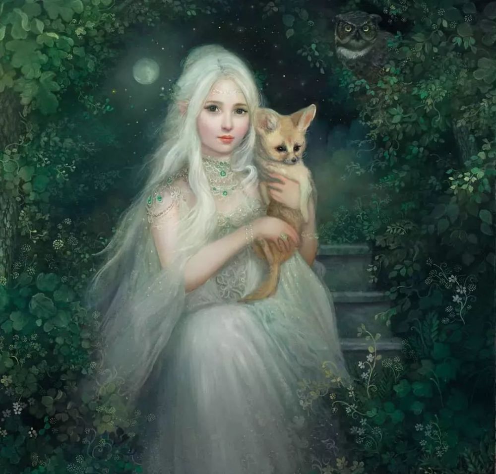 黑白针管笔画北欧神话少女