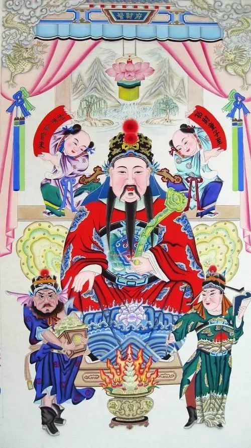 高密扑灰年画 商人尊关公为武财神,原因有三: 一是传说关公生前十分