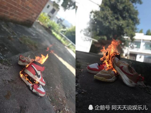 这男生把自己的aj都用火烧了,这么好的鞋子,很多人爱护都来不及呢.