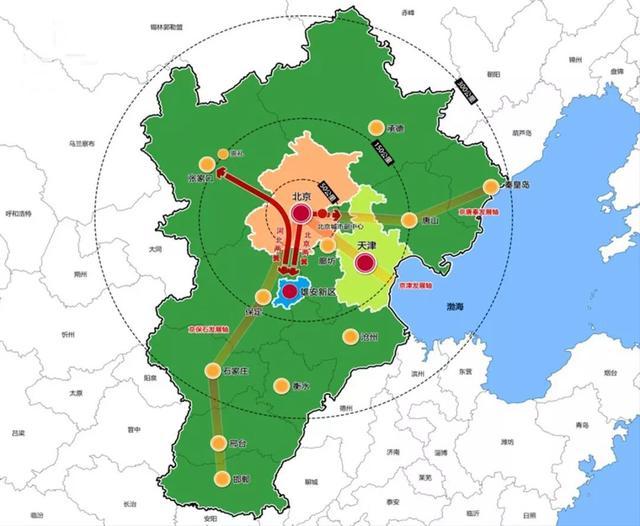 京津冀地区空间发展格局.图by河北雄安新区规划纲要