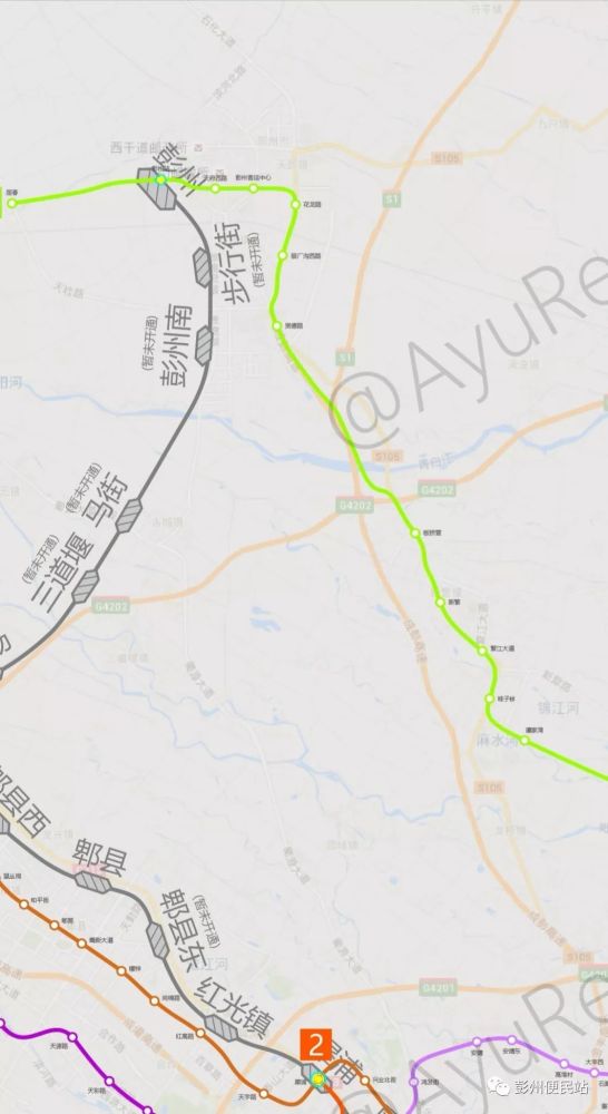 预计彭州地体线路 从三环路牡丹大道线路开始途径 市区-高铁站-丽春镇