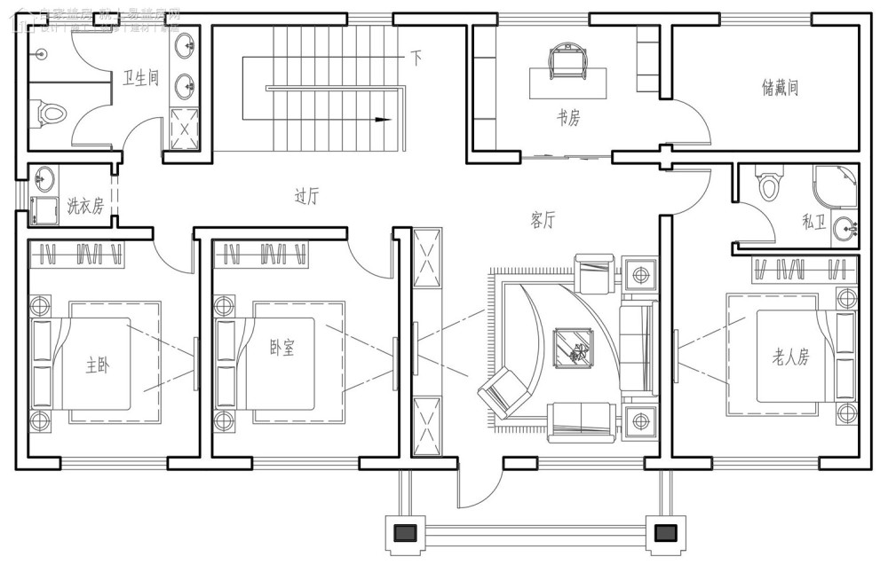 图纸设计 平面方案客厅和餐厅连通,南北通透的格局让室内空间使用