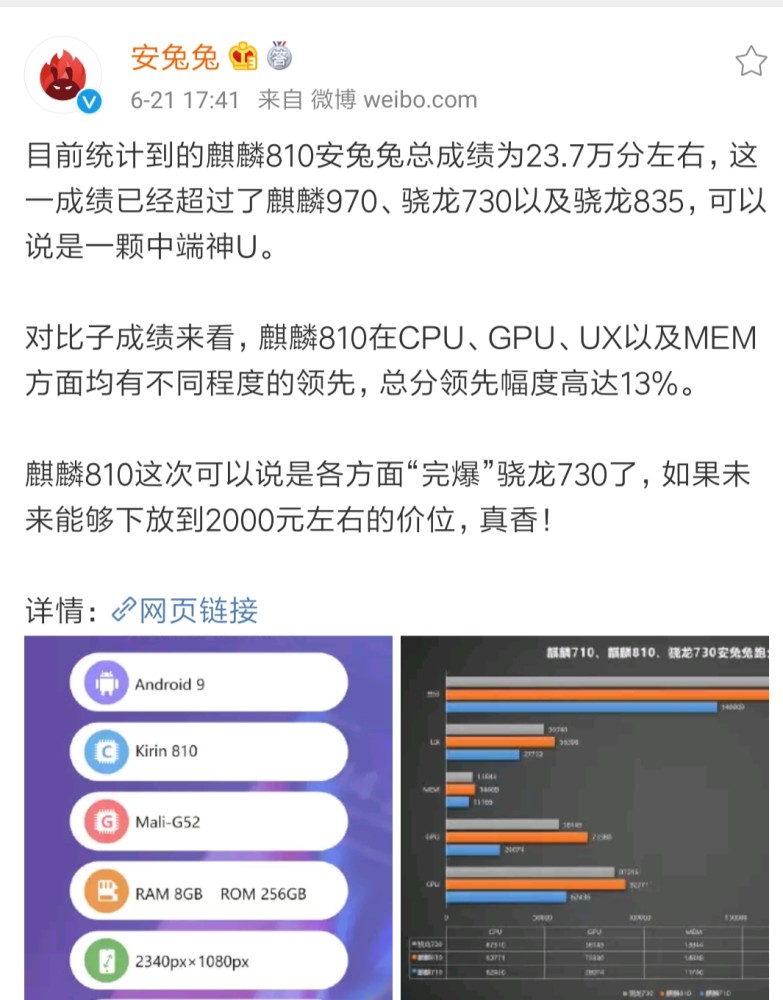 麒麟810跑分曝光,秒麒麟970和骁龙730,或将叱咤千元机