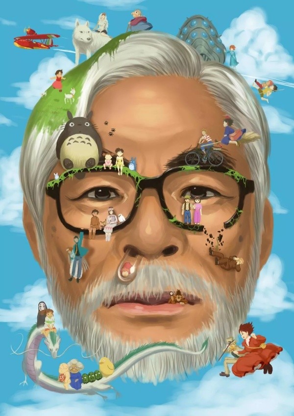 宫崎骏与其笔下动画形象的创意海报  图片来源:网络