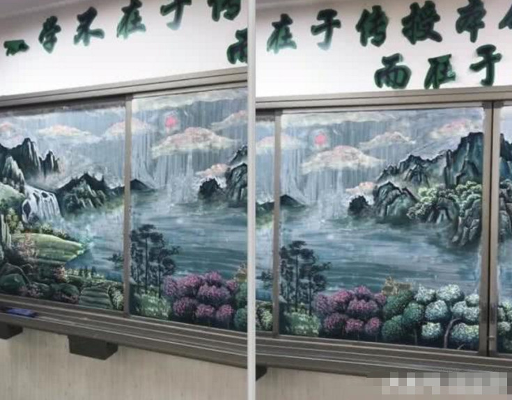 美术老师黑板上画"山水画",引全班嘲笑,看结果学生:彻底跪服