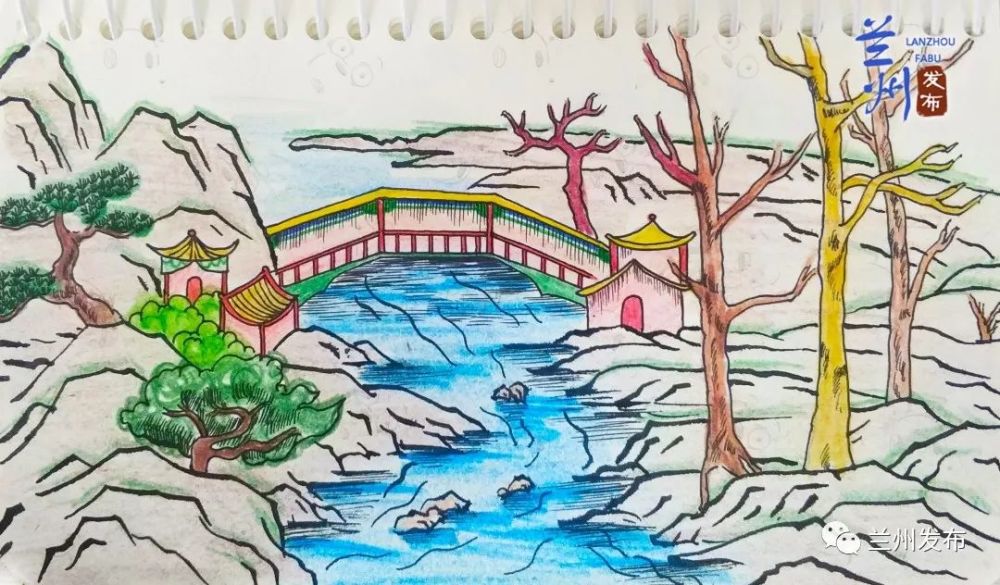 手绘"兰州八景 "遇见最美的风景