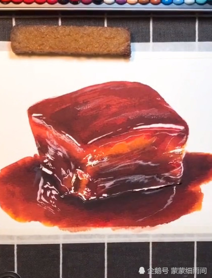 美术生手绘红烧肉,画工精湛非常逼真,网友:一看就饿,想吃!