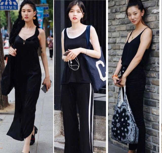 小个子女性:黑色背带裙,吊带背心