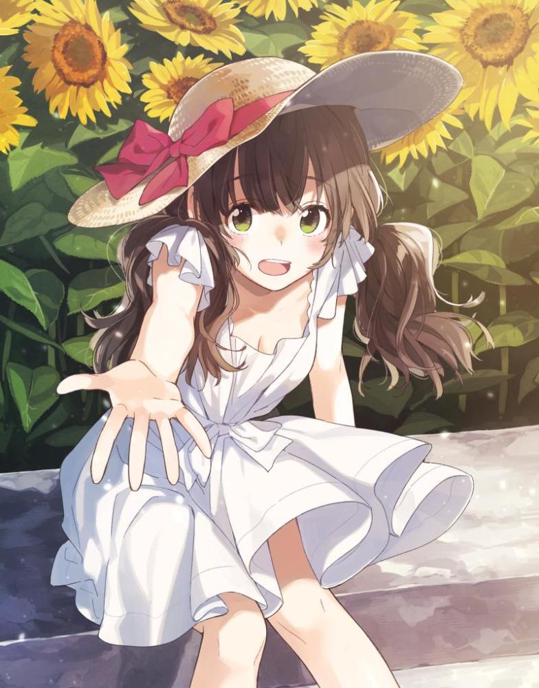 动漫人物:大帽子配上长裙,享受一下向日葵花丛盛宴