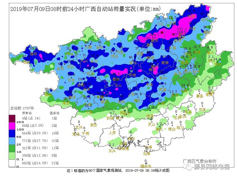 附图1:7月8日08时～9日08时全区累计雨量统计图