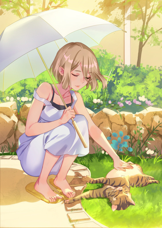 精选二次元少女壁纸:甜美可人的太阳伞少女,唯美画风
