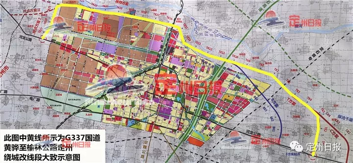 此图中黄线所示为g337国道黄骅至榆林公路定州绕城改线段大致示意图.