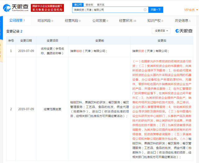 瑞幸转型投资？瑞幸咖啡（天津）更名为瑞幸投资（天津）