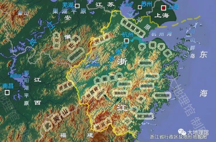 苏南,上海区域 与浙北杭嘉湖同属泽国水乡 太湖平原 太湖平原区域示意