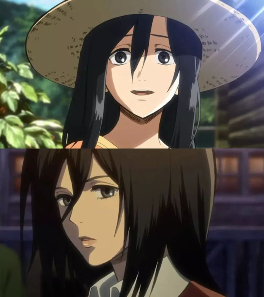 三笠从一个温柔活泼的女孩,长成了沉默寡言,表情稀少的少女