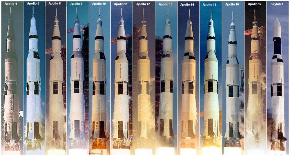 历次阿波罗任务中发射的土星系列运载火箭图片来源:daily mail