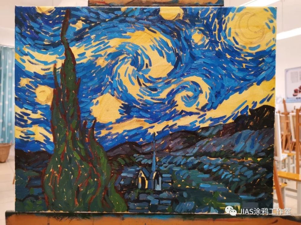 3分钟学画-一看就会的油画-梵高"星月夜"