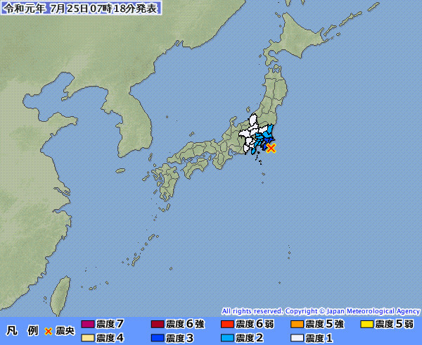 日本本州岛千叶县东方近海,今天清晨发生规模为里氏5.3级地震.