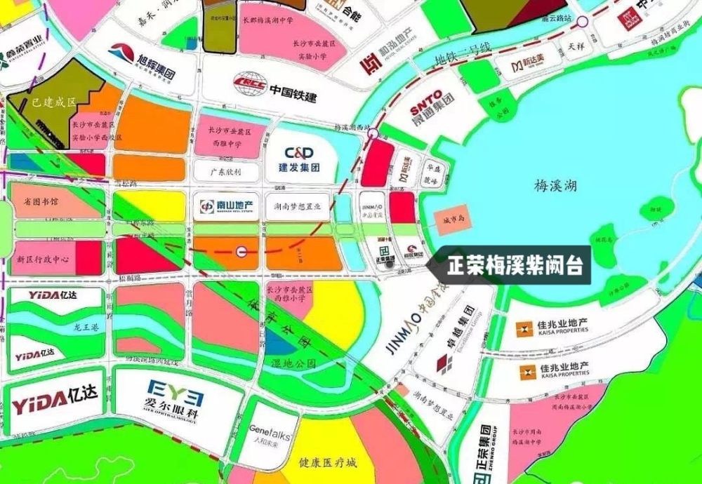 项目距离地铁2号线梅溪湖西站,大约为610米,周边还有正在建设的地铁6